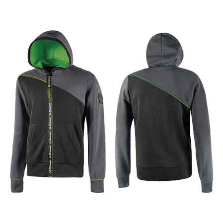 Felpa full zip "Jupiter" grigio/verde U-Power